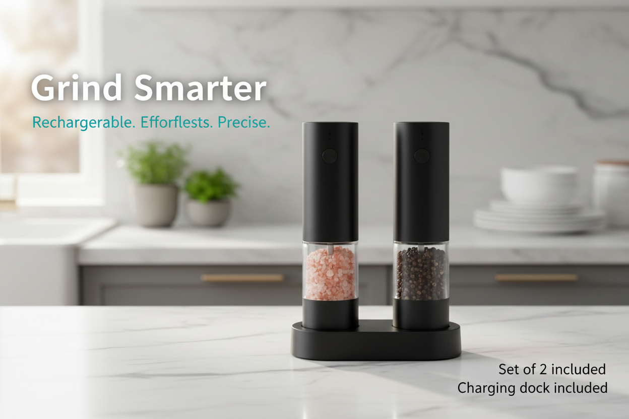 Kitchiq™ ProGrind Duo — Rechargeable Electric Salt & Pepper Grinder Set