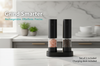Kitchiq™ ProGrind Duo — Rechargeable Electric Salt & Pepper Grinder Set