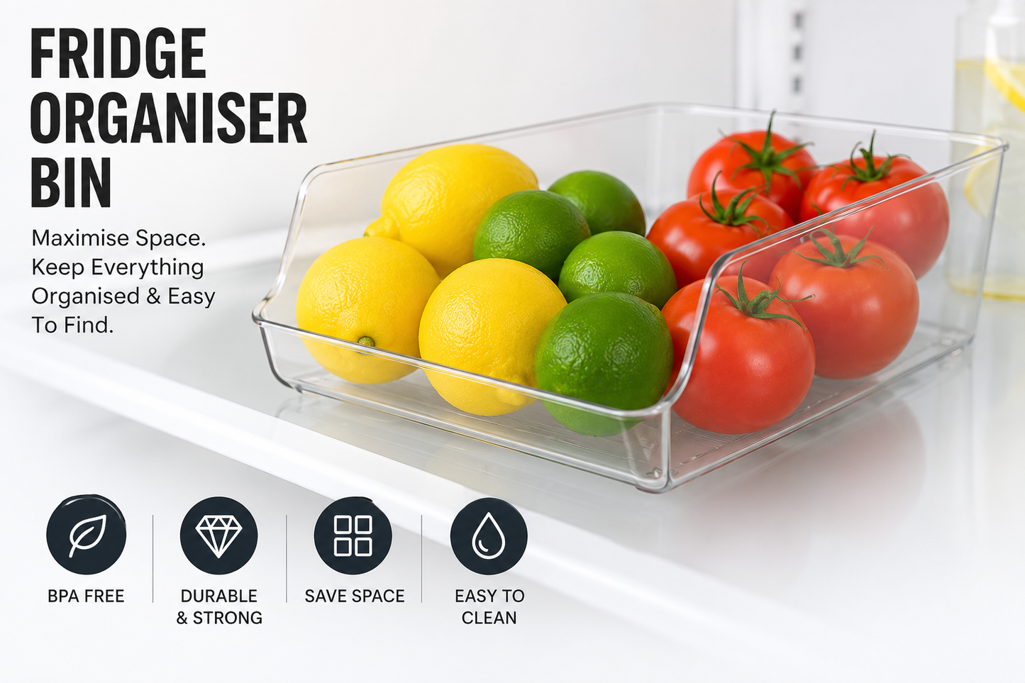 Premium Clear Fridge Organizer Bin ( Pack Of 2 )